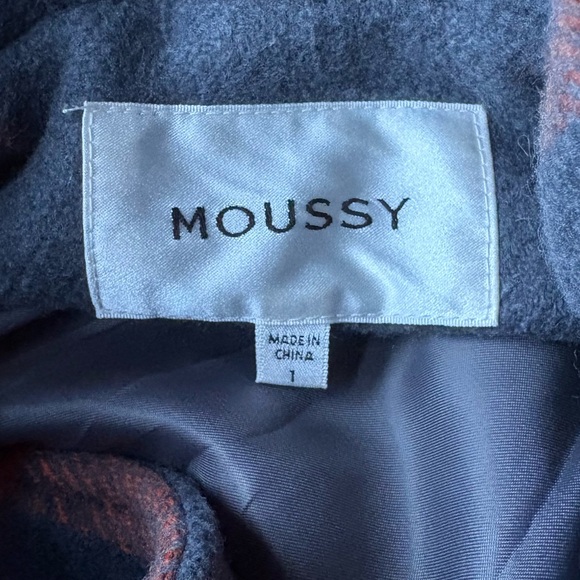 Moussy Stand Collar Long Plaid Wool Blend Coat | Grey & Burnt Orange | Small - Picture 5 of 7